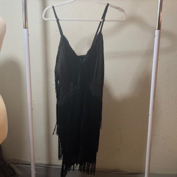 Joy Funear Black Spaghetti Strap Deep V-Neck Cocktail Mini Dress L NIB - Picture 1 of 6
